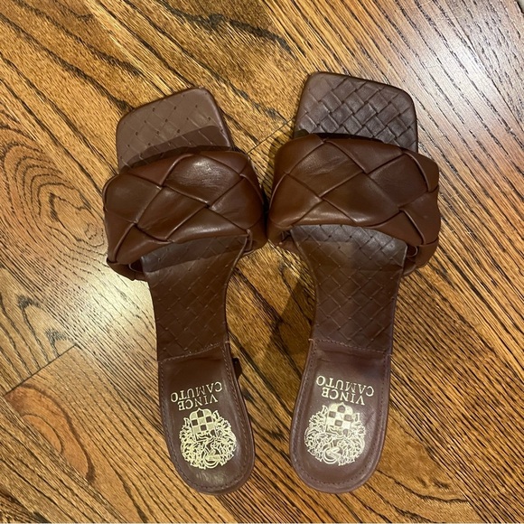 Vince Camuto Brown Quilted Heeled Mules - Picture 2 of 4
